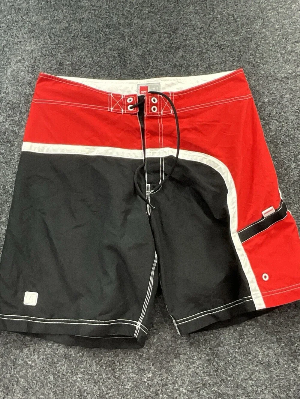 Mossimo Men's Board Shorts Size 36 Red Black Surf Swim Trunks Drawstring